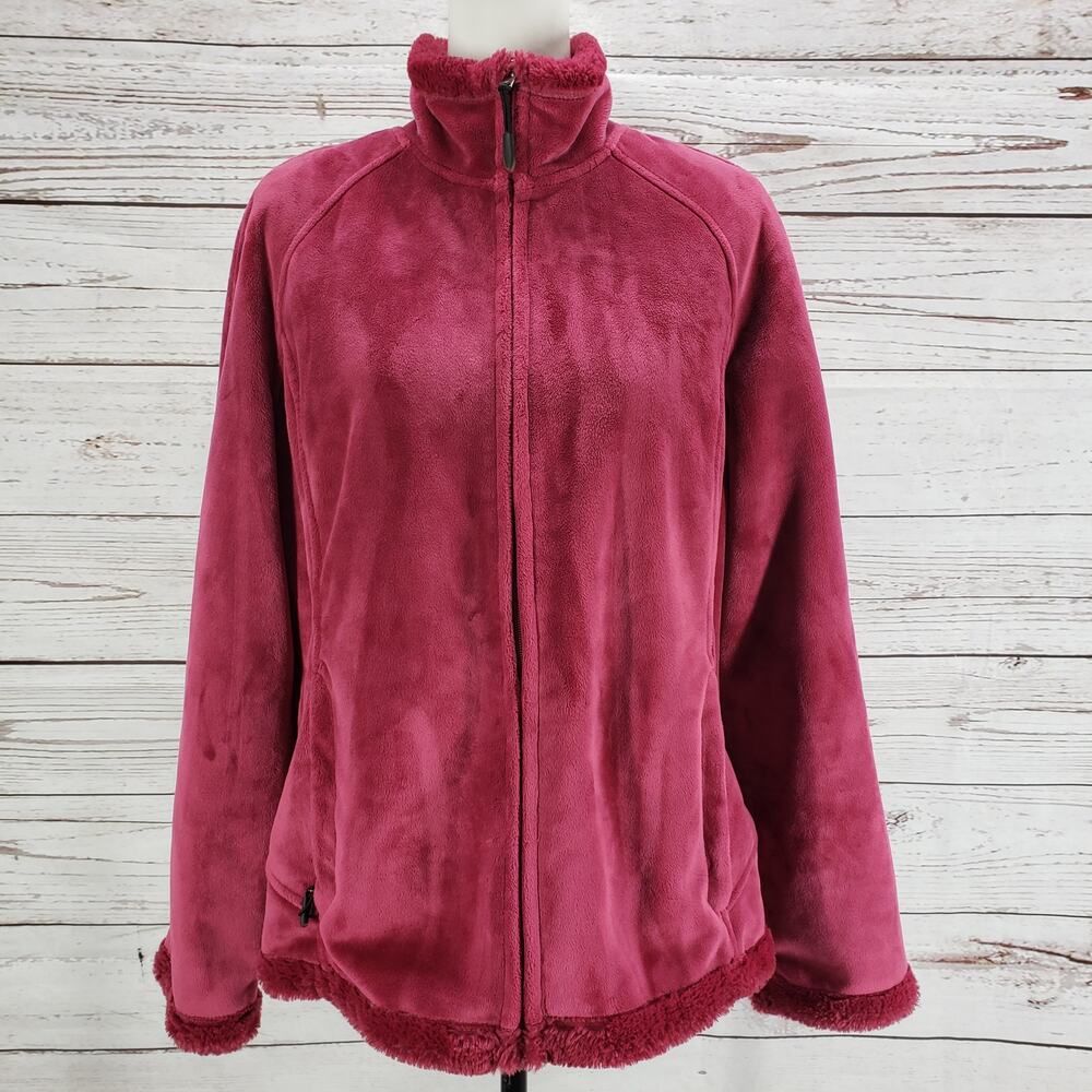 Green Tea Women's Pink Velvet Faux Fur Front Pockets Full Zip Jacket Size XL